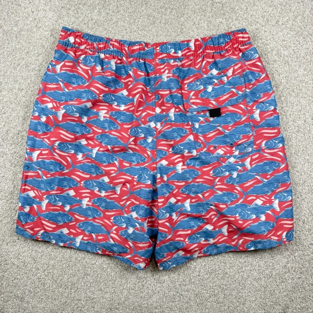 Vineyard Vines Swim Trunks Men L Red Blue Tuna Fish Print Mesh Lined Shorts